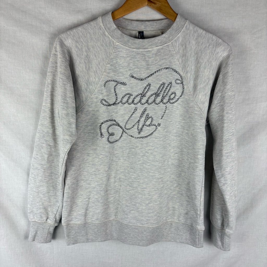 Anthropologie Women's Grey Saddle Up Graphic Crewneck Sweatshirt Size Xxs
